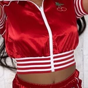 Stylish Red Jacket with Cherry Detail